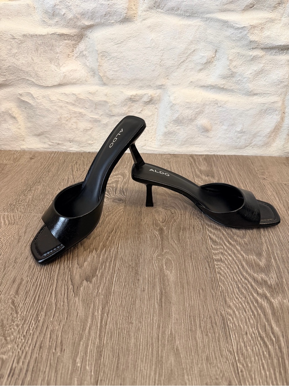 ALDO Black Square-Toe Slide Mules - Picture 2 of 6